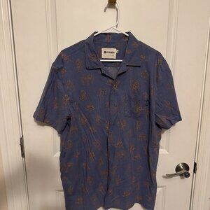 Men's short sleeve collared shirt in blue with food items (sz. XL)
